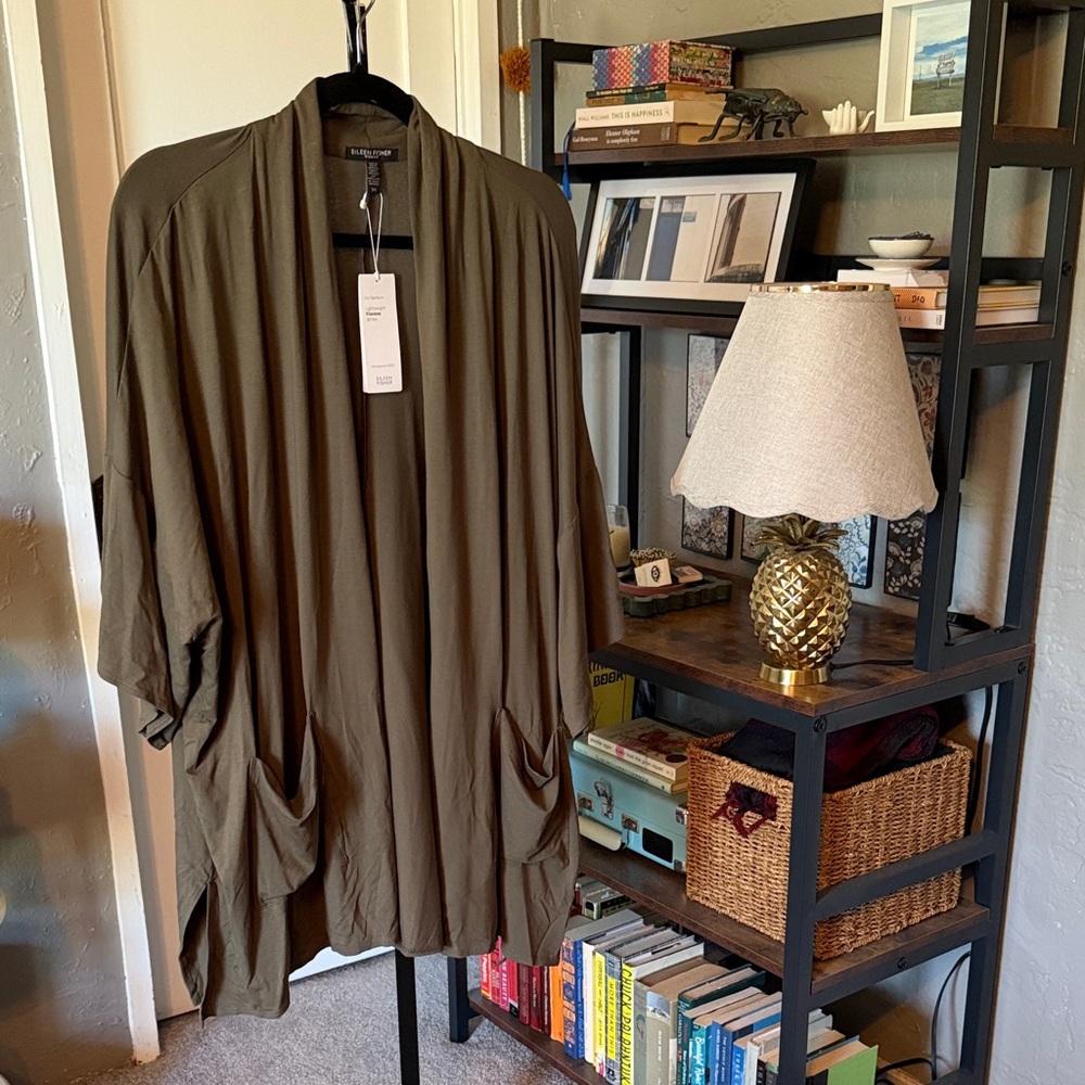 Eileen Fisher Olive Green Draped Cardigan